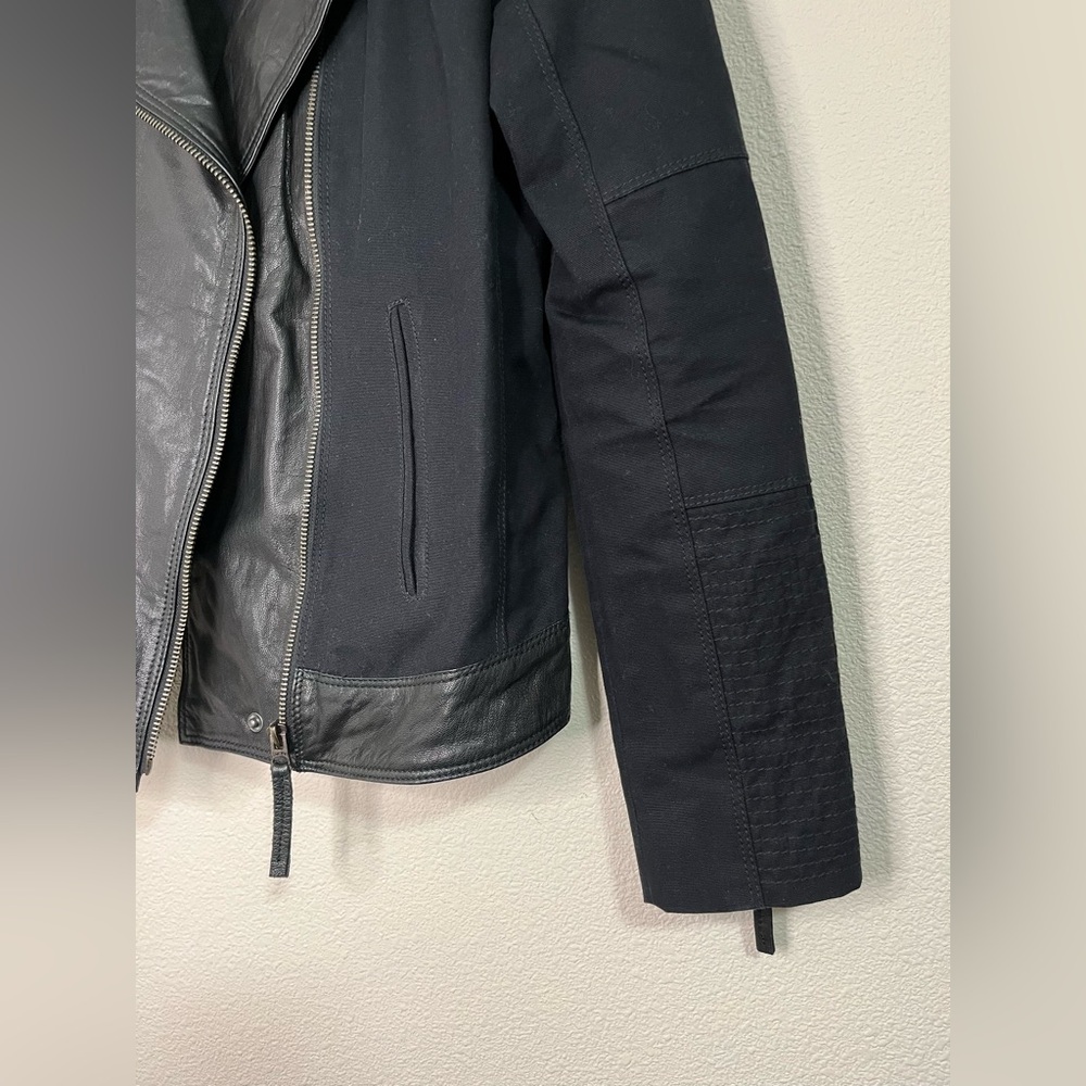Lucky Brand Leather Canvas Black Full Zip Moto Jacket Size S - Picture 4 of 6